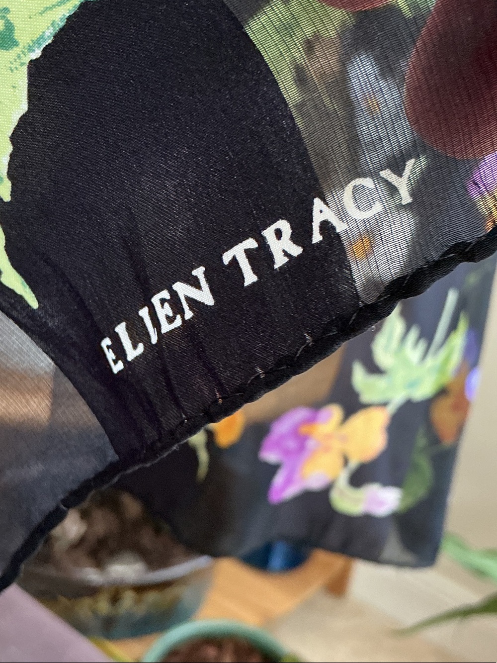Ellen Tracy Black Floral Sheer Scarf